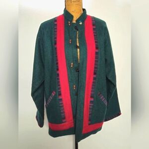 Vintage 70s Nepal Boiled Wool Jacket Coat Toggle Buttons Sz Large